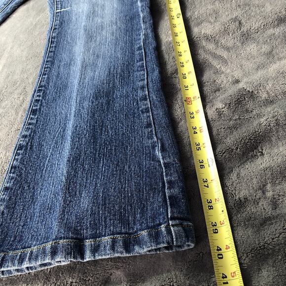 VTG Y2K Butterfly Embroidered Studded High Rise Flare Jeans Sz 14 Hippie Boho - Picture 9 of 12